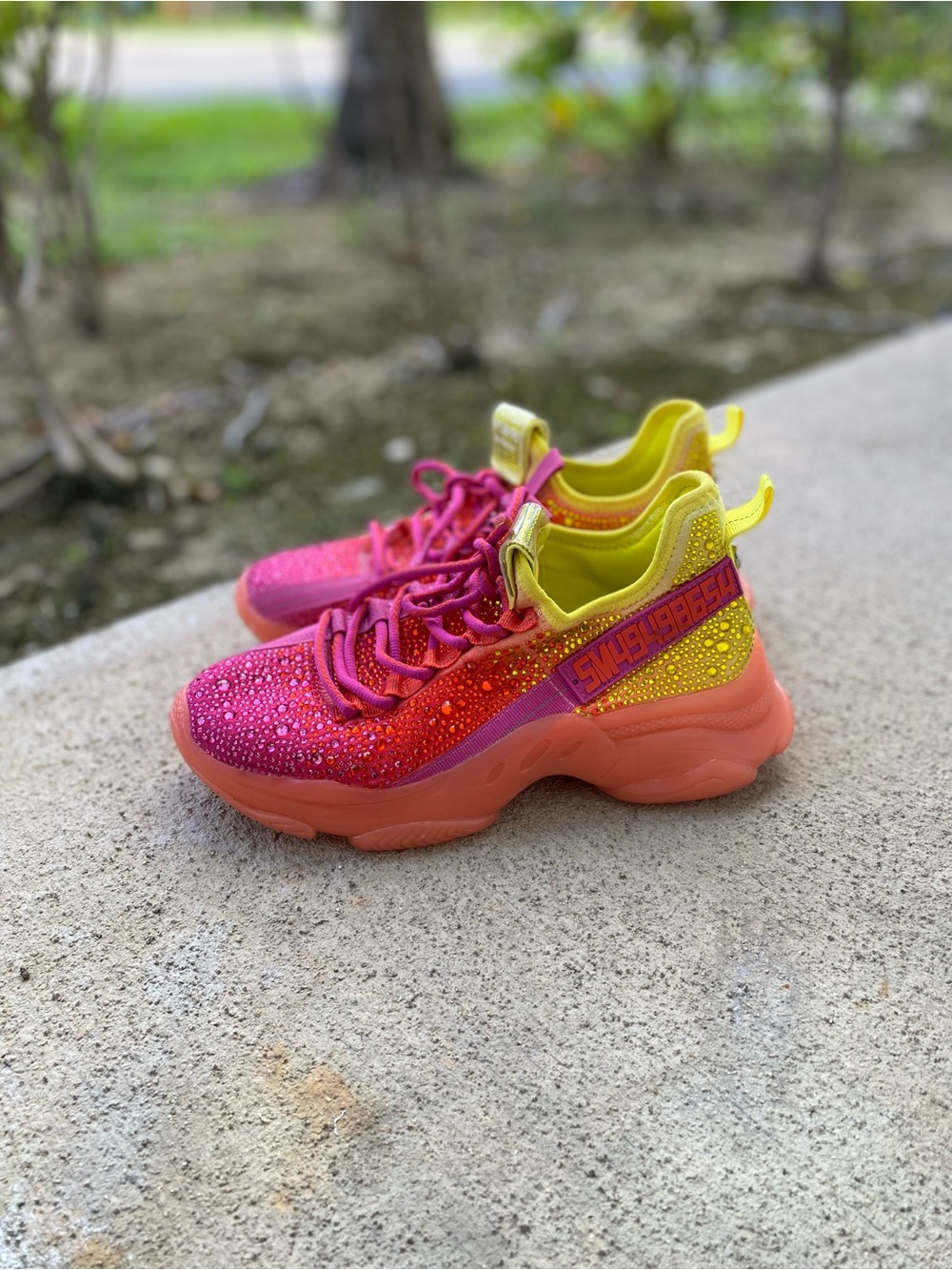 Steve Madden Pink, Orange & Yellow Rhinestone Chunky Sneakers